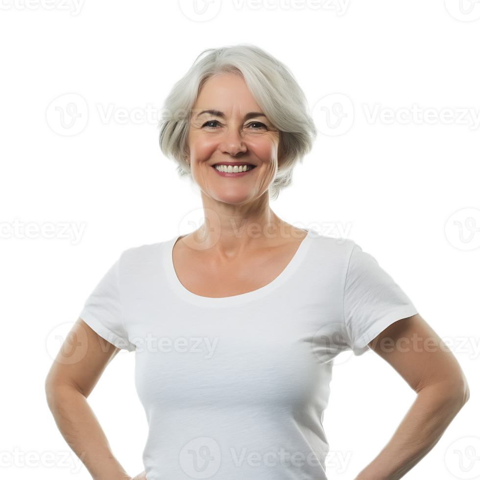 Confident and Happy Senior Woman with Smooth Skin Smiling Joyfully png