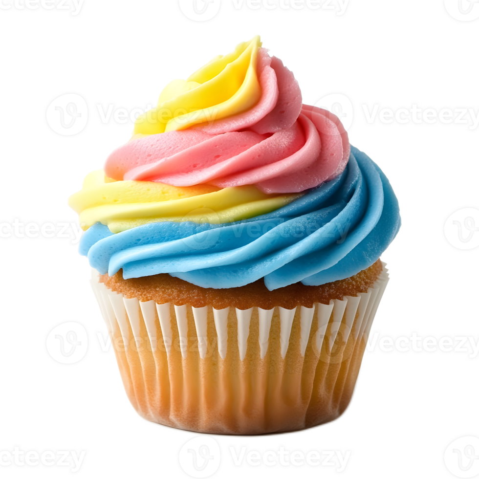 Colorful Cupcake with Piped Frosting on White Background png