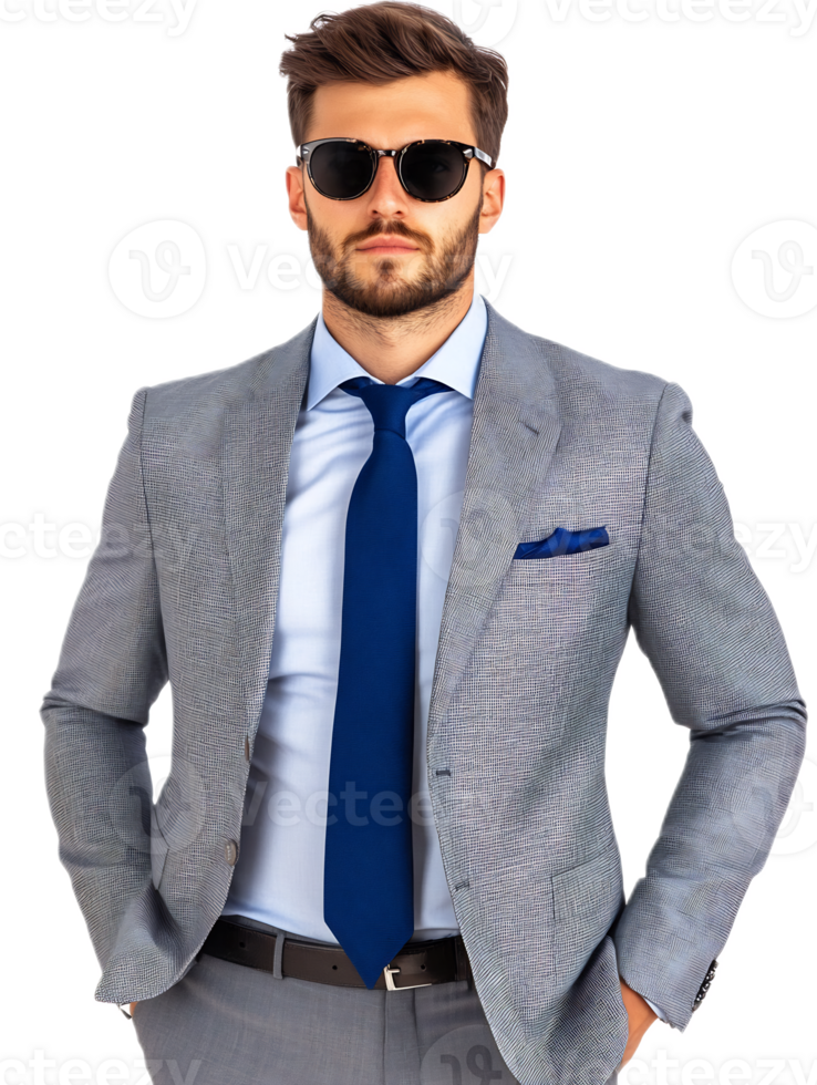 Confident Male Business Professional in Formal Suit and Sunglasses Posing for Portrait png