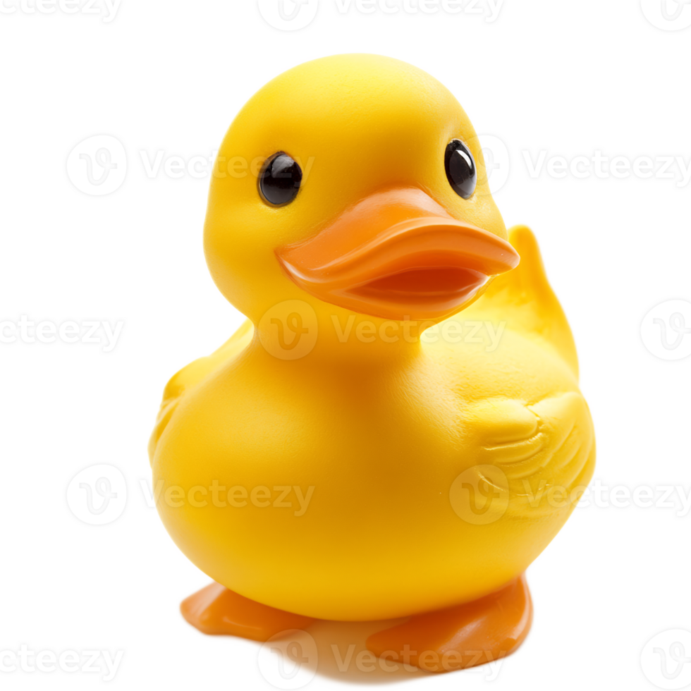 Cute Bright Yellow Rubber Duck Floating in Water Bath Tub or Swimming Pool Accessory for Children png