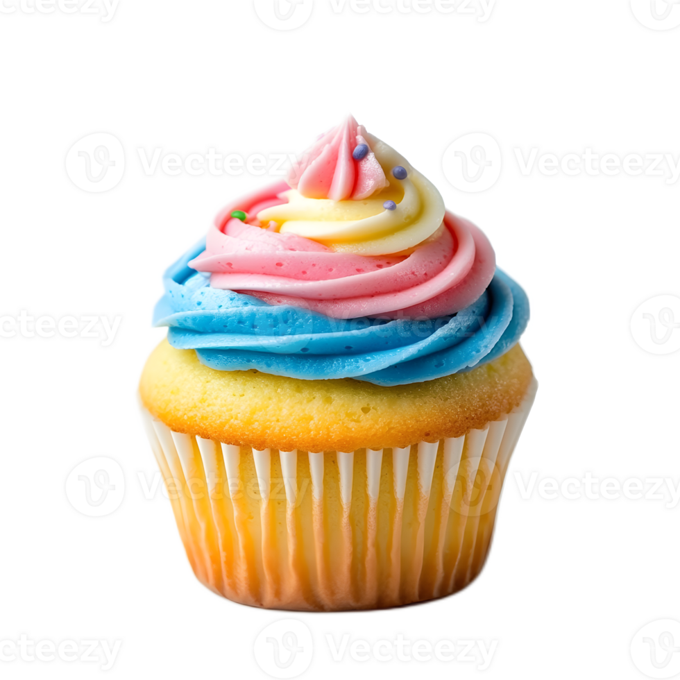 Colorful and Delectable Cupcake with Rainbow Frosting Presented png