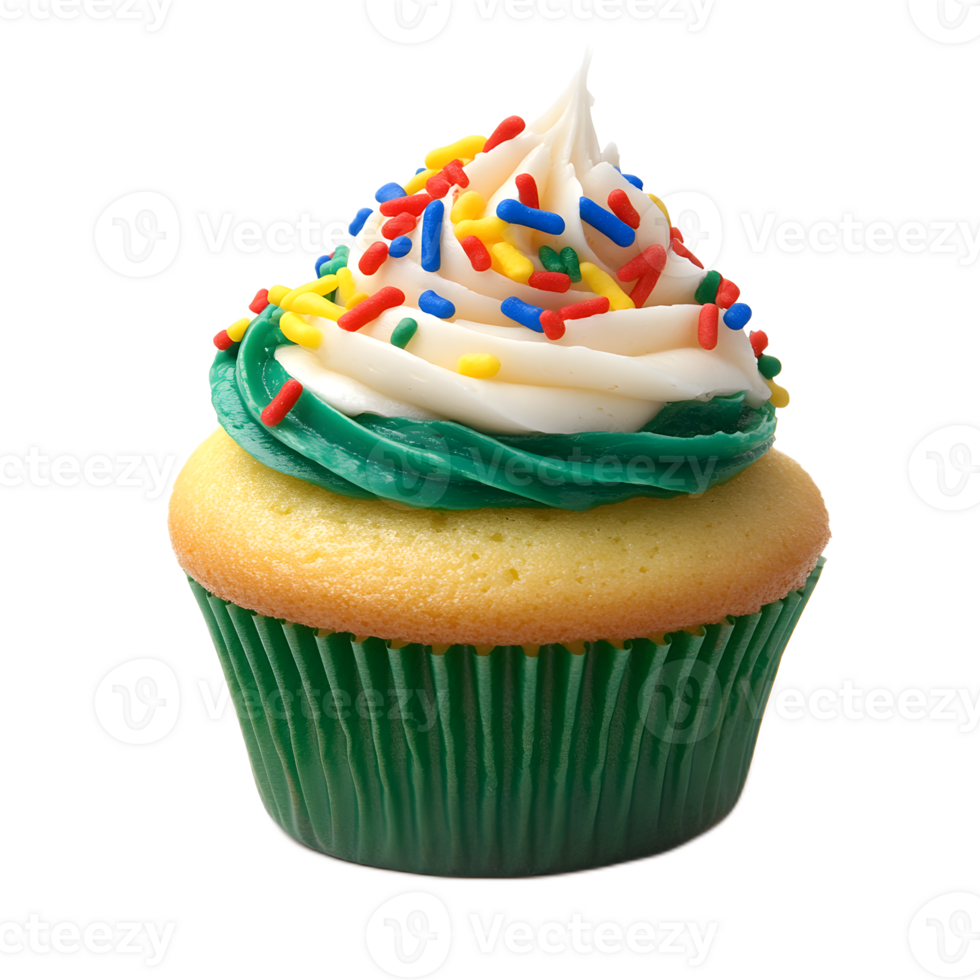 Colorful Cupcake with Vibrant Frosting and Sprinkles for Celebratory Occasions png