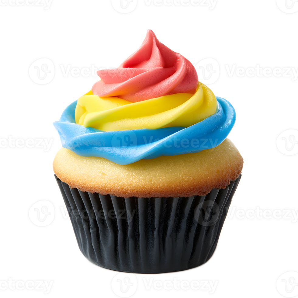 Vibrant Cupcake with Colorful Swirling Frosting a Delightful Treat for Any or Occasion png