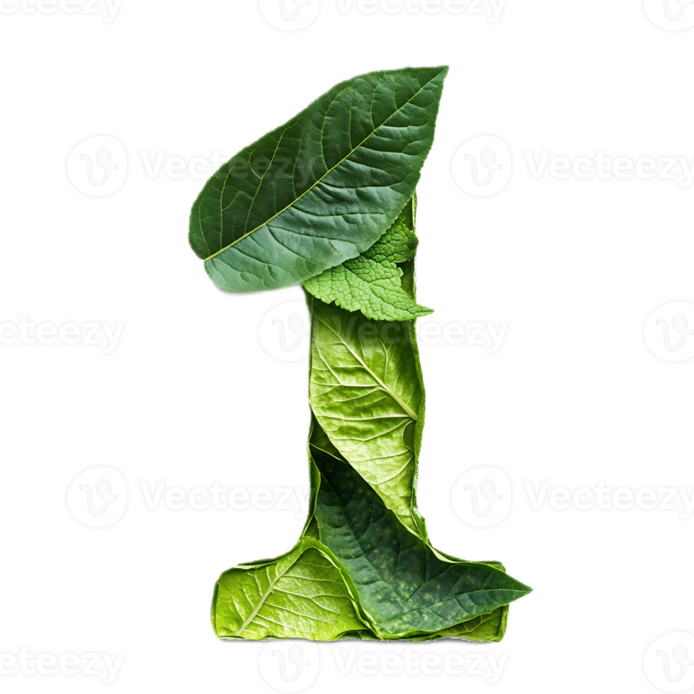 Digital Leaf Forming the Number One in Minimalist Nature-Inspired Design png