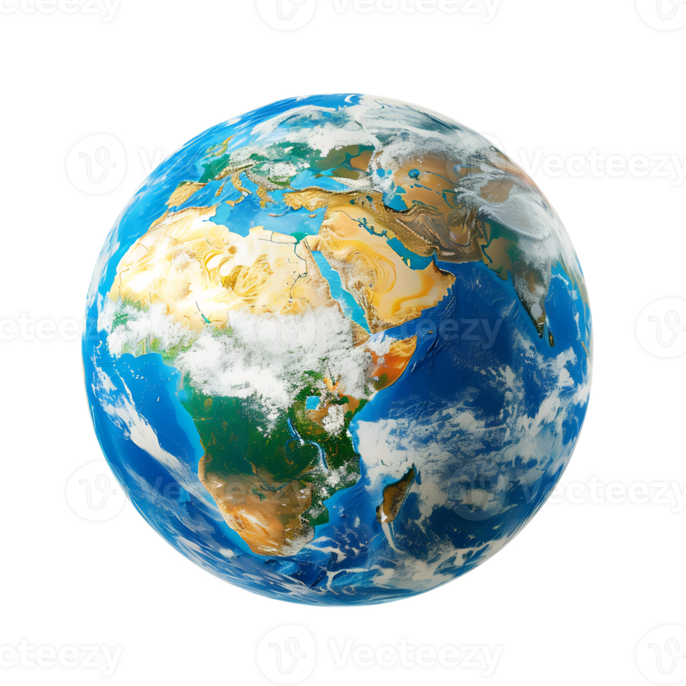Detailed 3D Model of Planet Earth Showing Landmasses and Oceans from Aerial View png
