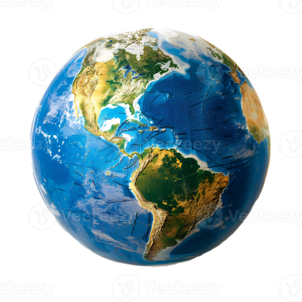 Detailed 3D Rendering of Planet Earth Showcasing Continents and Oceans png