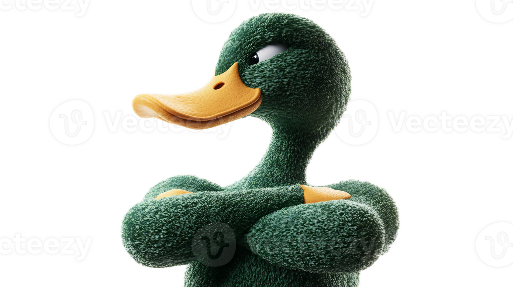 Muscular Plush Green Duck Figurine Showcasing Physical Strength and Fighting Prowess png