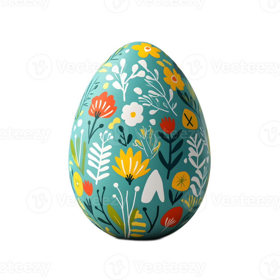 Colorful Patterned Easter Egg with Floral and Botanical Motifs for Spring Holiday png
