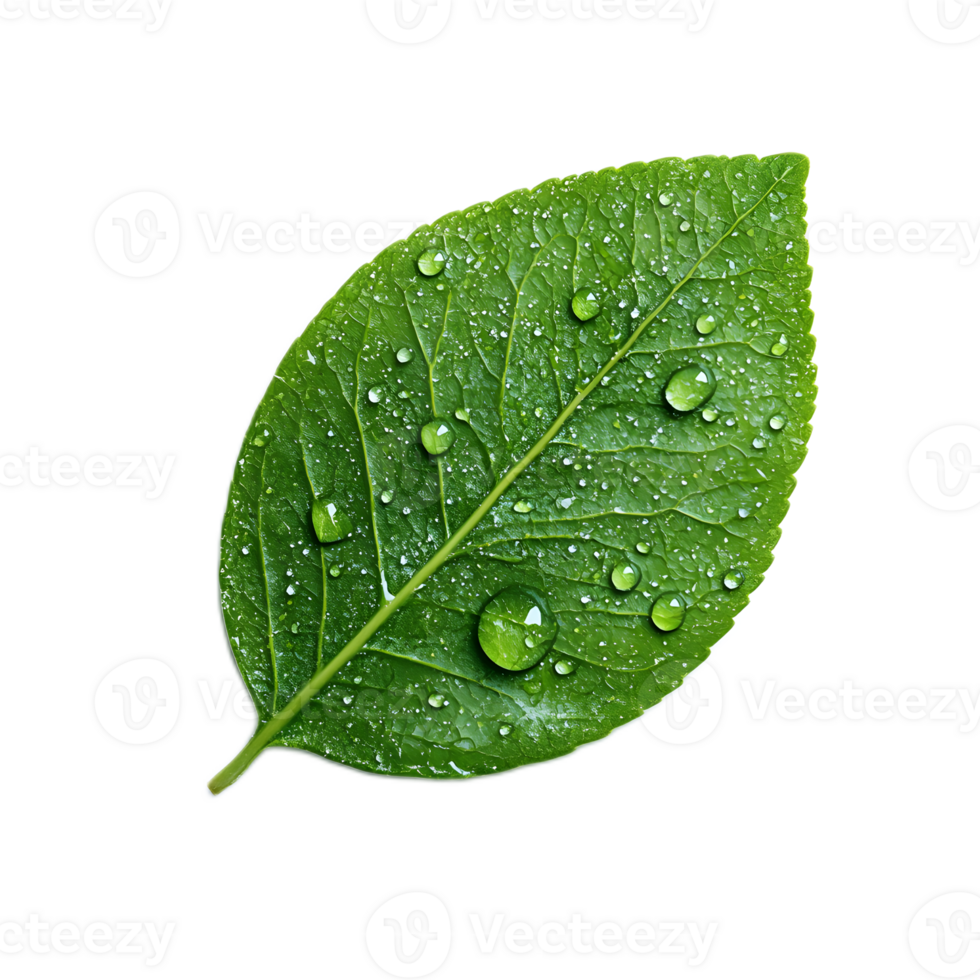 Dew Drops on Vibrant Green Leaf in Tranquil Natural Environment png