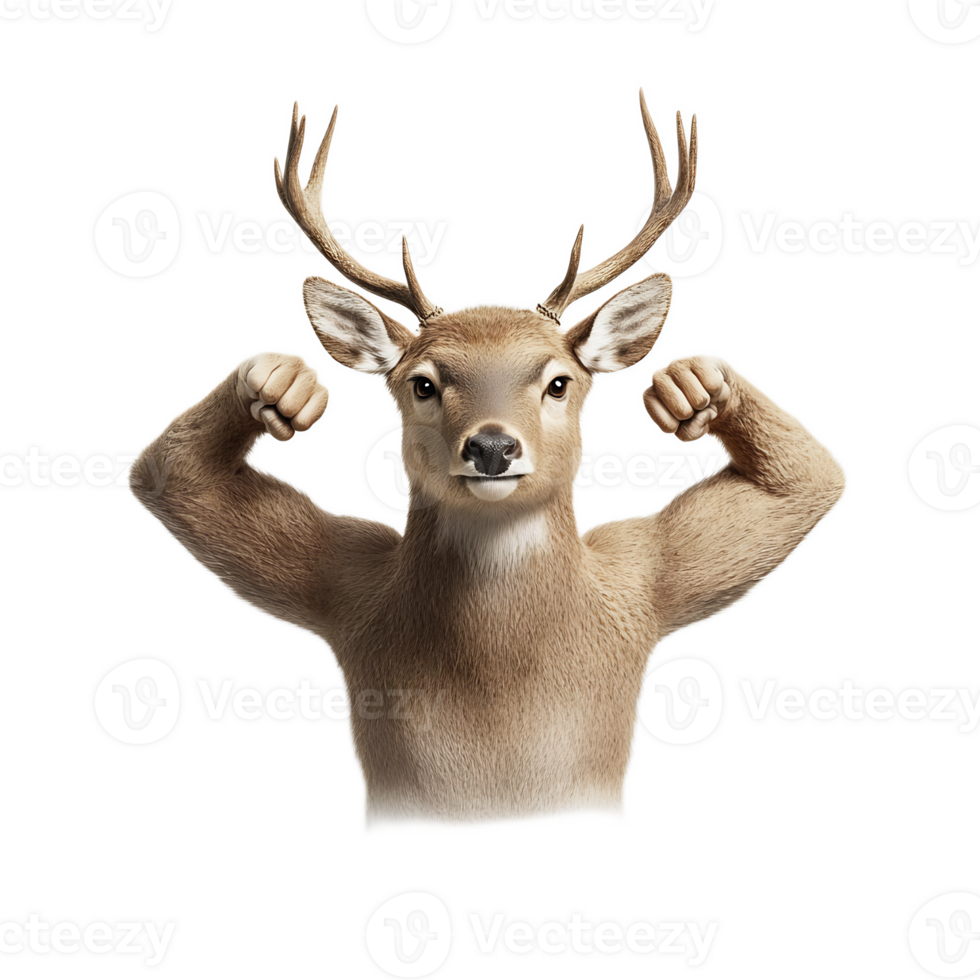 Majestic Deer with Powerful Muscular Arms, Embodying Strength, Resilience, and Indomitable Spirit png