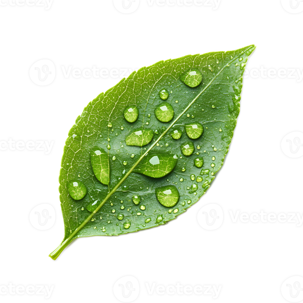Dew Drops on a Green Leaf in Nature Transparent Background png
