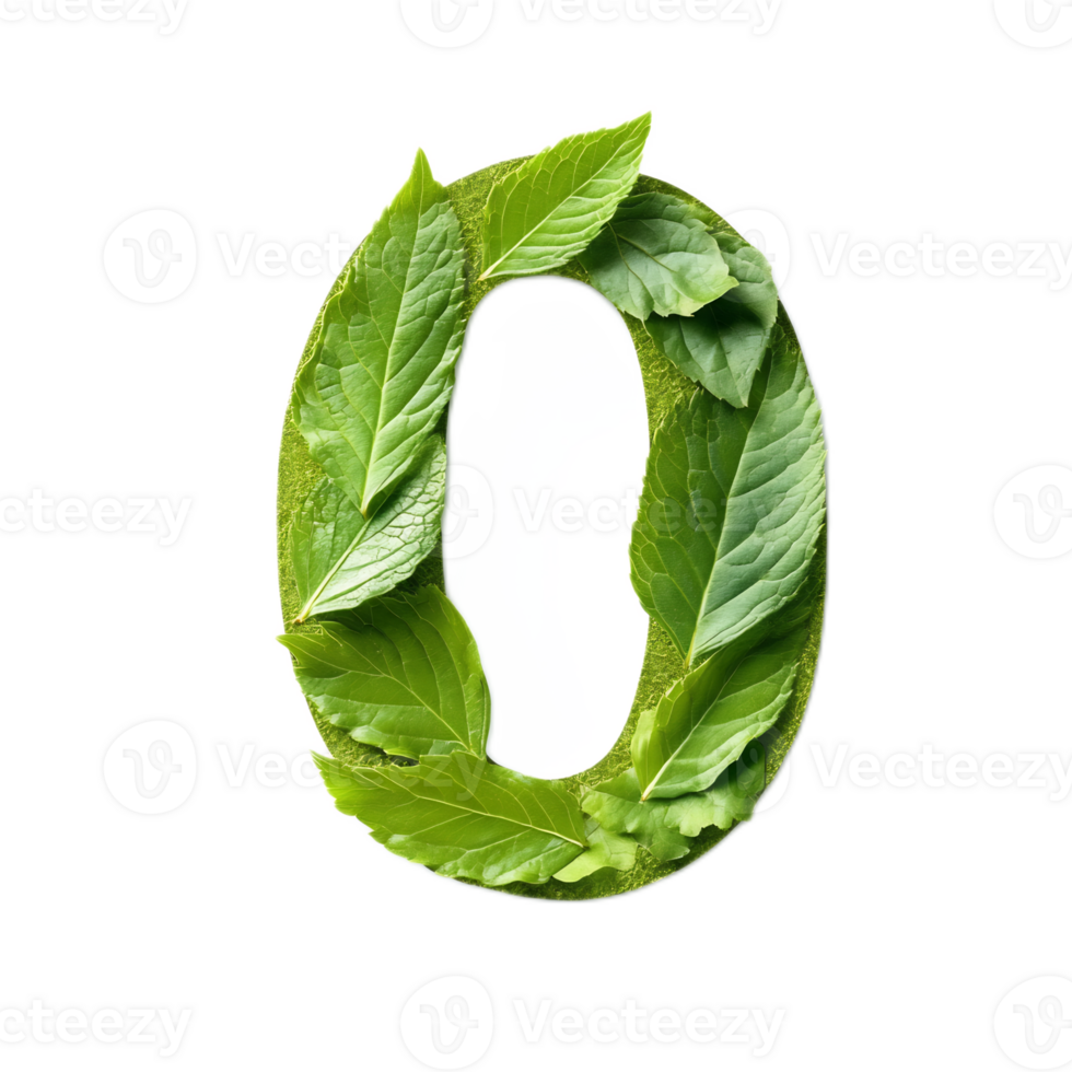 Eco-Friendly Number Zero Formed from Fresh Green Leaf in Natural Environment png