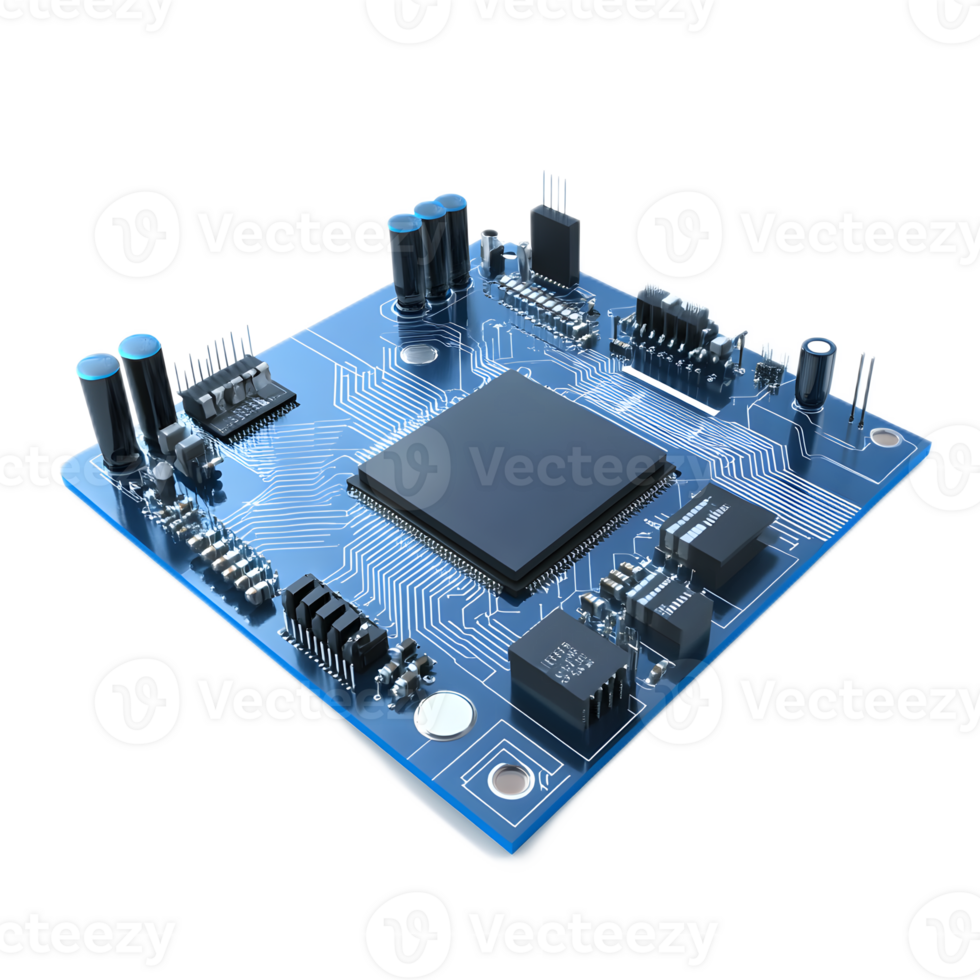 Blue Electronic Microchip Board with Digital Circuits and Integrated Circuits png