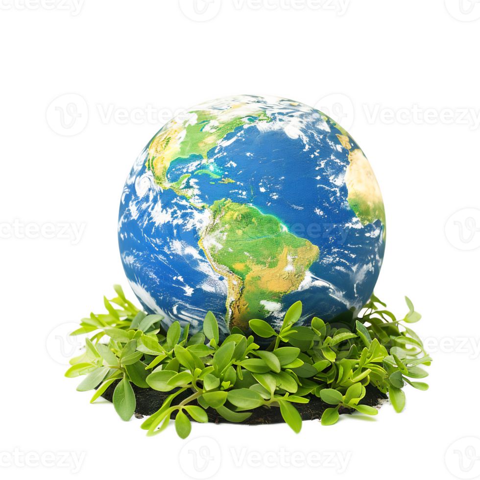 Eco-Friendly Globe Surrounded by Green Foliage Symbolizing Environmental Preservation png