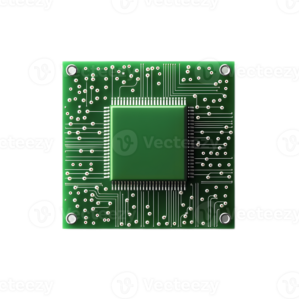 Detailed View of Electronic Microchip Circuit Board with Transparent Background png