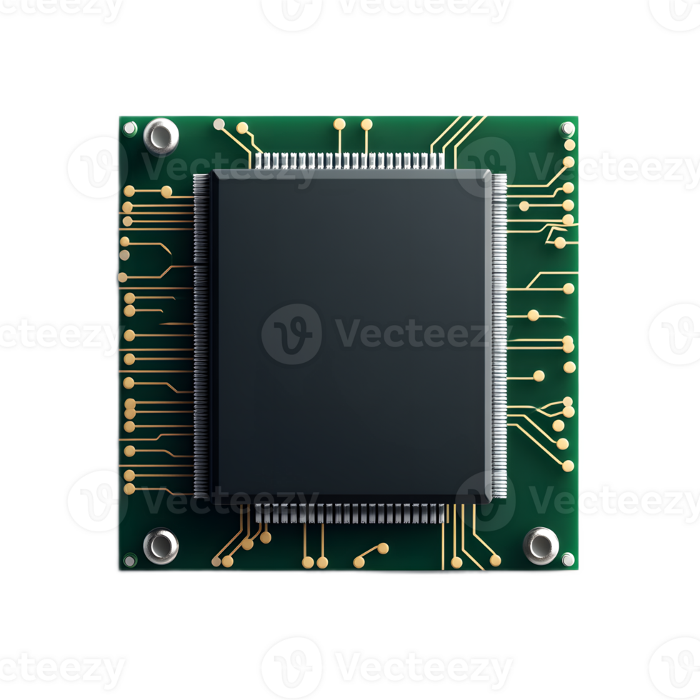 Sophisticated Electronic Microchip Circuit Board Showcasing Advanced Digital Technology png
