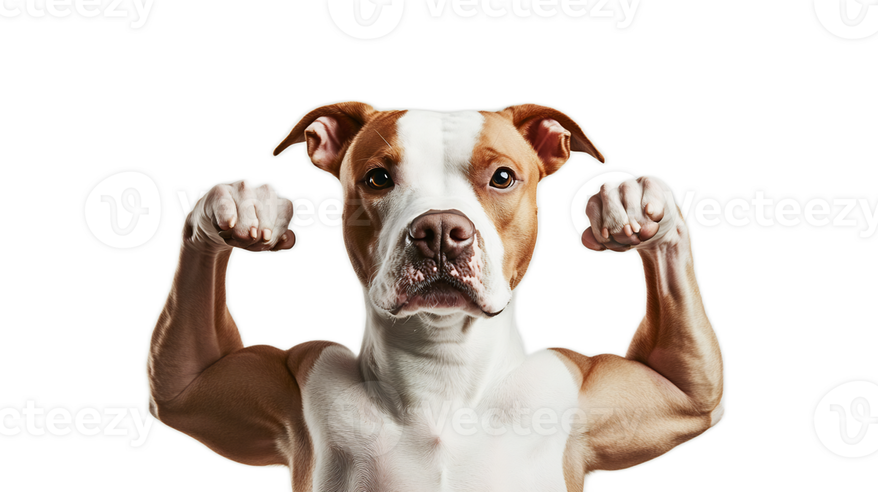 Muscular Dog Flexing Arms in Fighting Pose Showcasing Strength and Power png