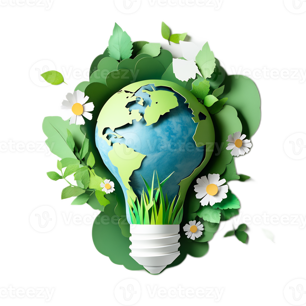 Eco-Friendly Papercraft Lightbulb Symbolizing Sustainable Energy and Environmental Conservation png