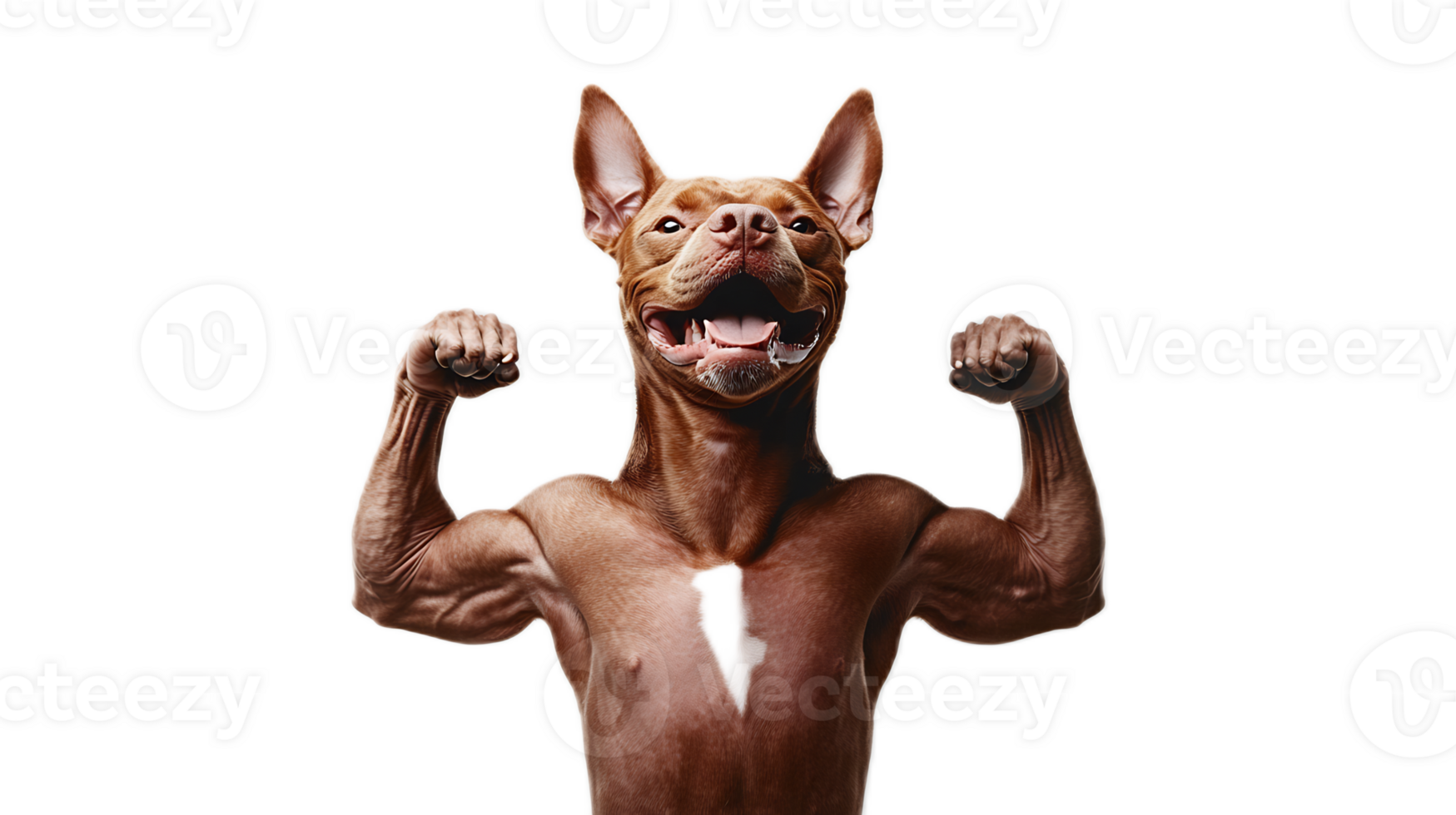 Muscular Dog Flexing Arms in Fierce Fighting Pose,Symbolizing Physical Strength and Determination png