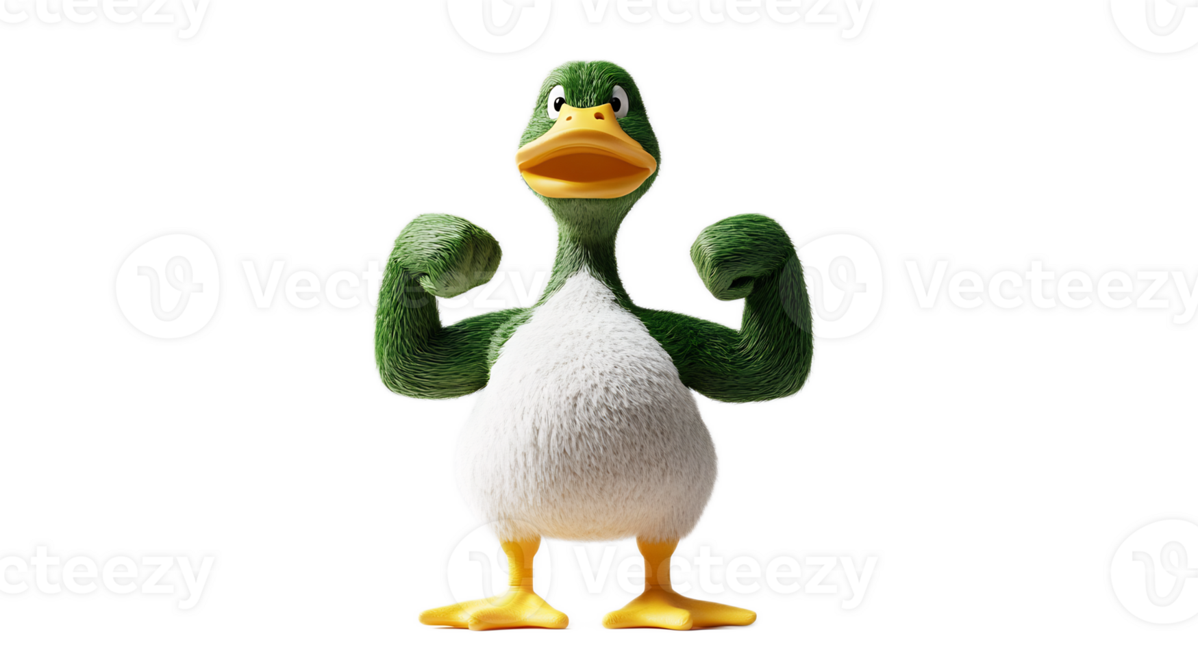 Muscular Cartoon Duck Flexing Arms in Fighting Pose,Symbolizing Physical Strength and Power png