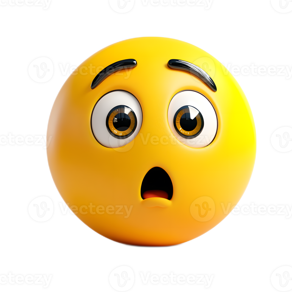 Surprised Emoji Character with Shocked Expression in Yellow Spherical 3D Render png