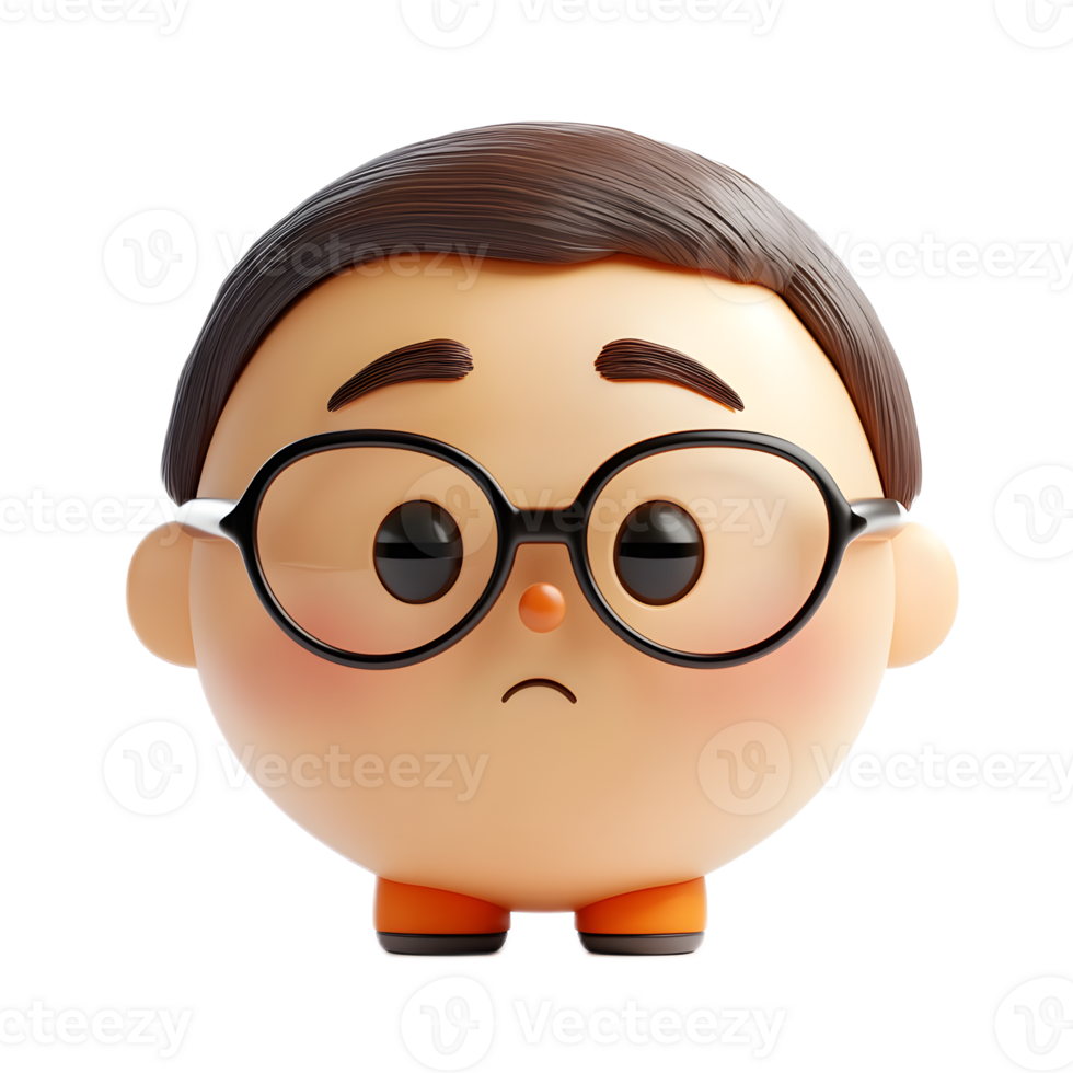 Smiling Cartoon Boy Emoji with Glasses and Cheerful Expression png