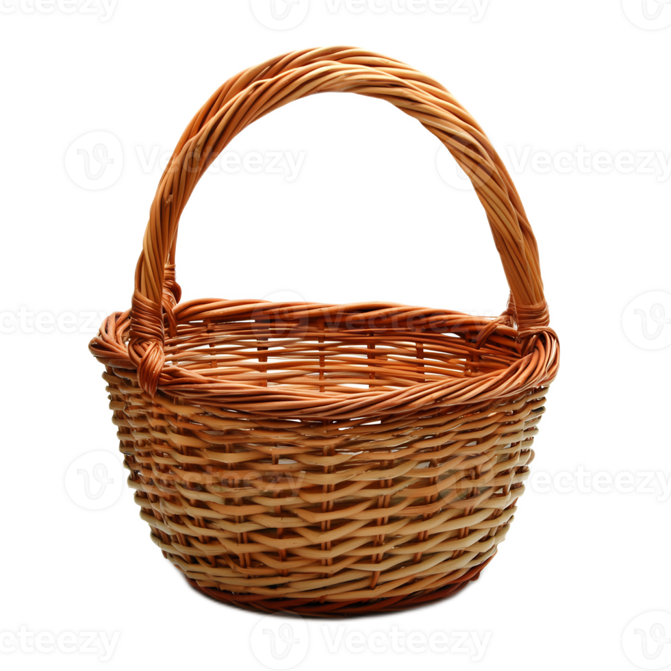 Empty Wicker Basket with Intricate Handwoven Rattan Texture for Storage or Decor png