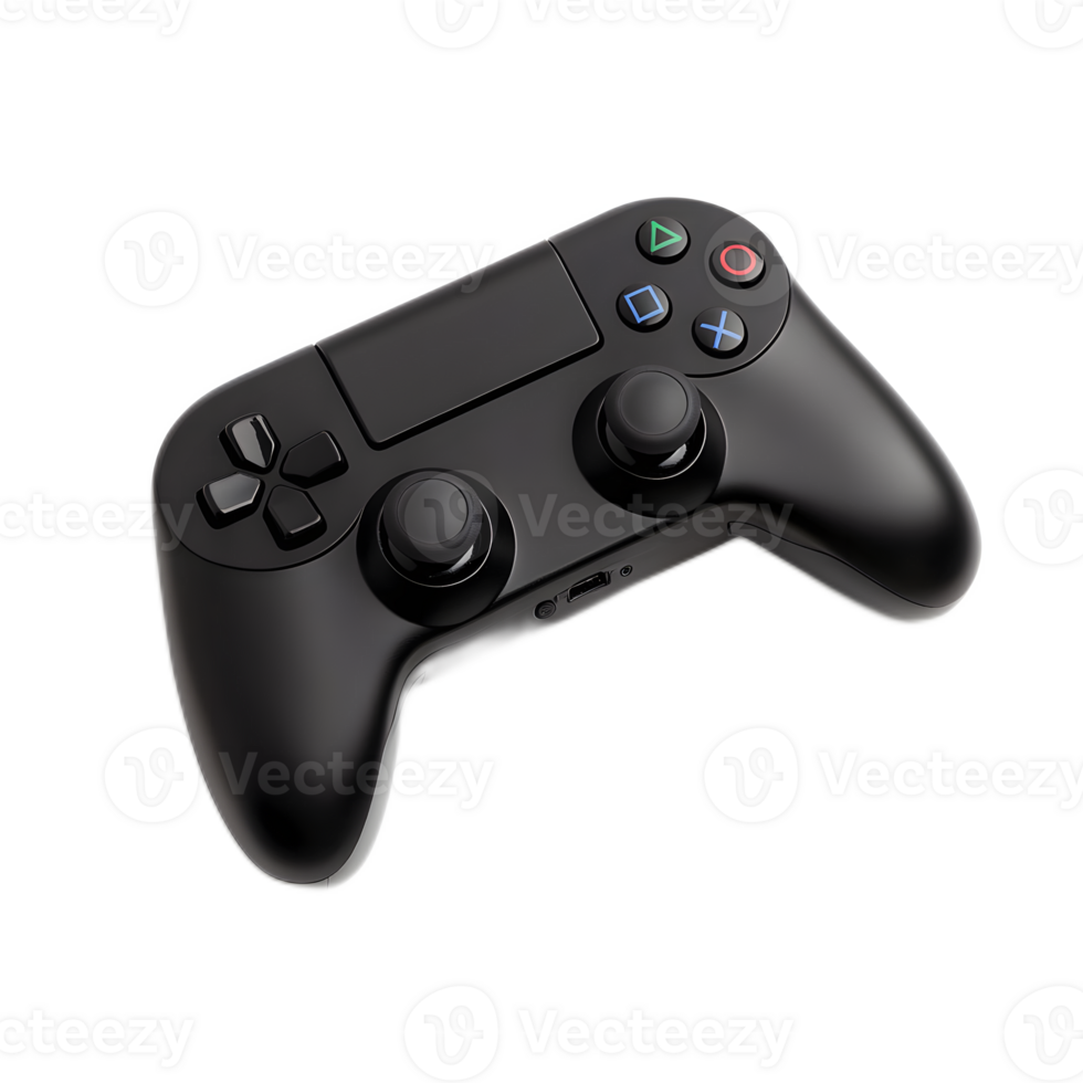 Black Wireless Gaming Controller with Colored Buttons on White Background png
