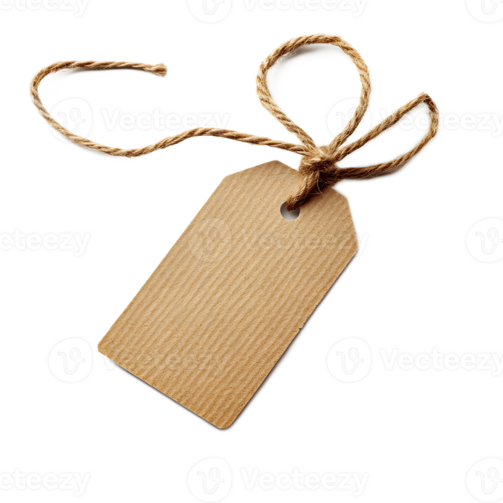 Blank Gift Tag or Price Label with Brown Paper Texture and Twine Bow png
