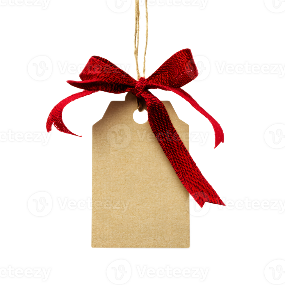 Elegant Red Ribbon Hanging Gift Tag for Holiday Branding and Packaging png