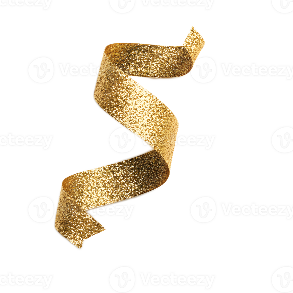 Elegant Twisted Golden Ribbon Curl Against a Bright Background png