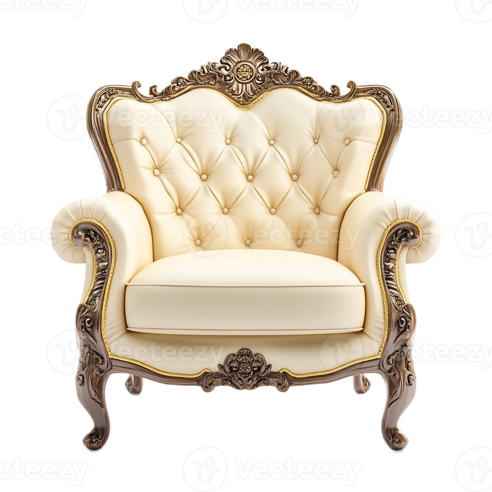 Exquisite Tufted Velvet Armchair with Baroque-Inspired Carvings and Ornate Design png