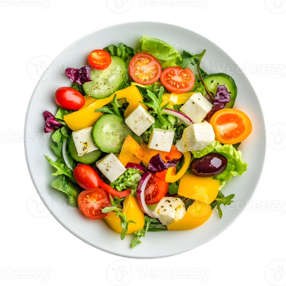 Fresh and Vibrant Mixed Salad Served on White Plate png