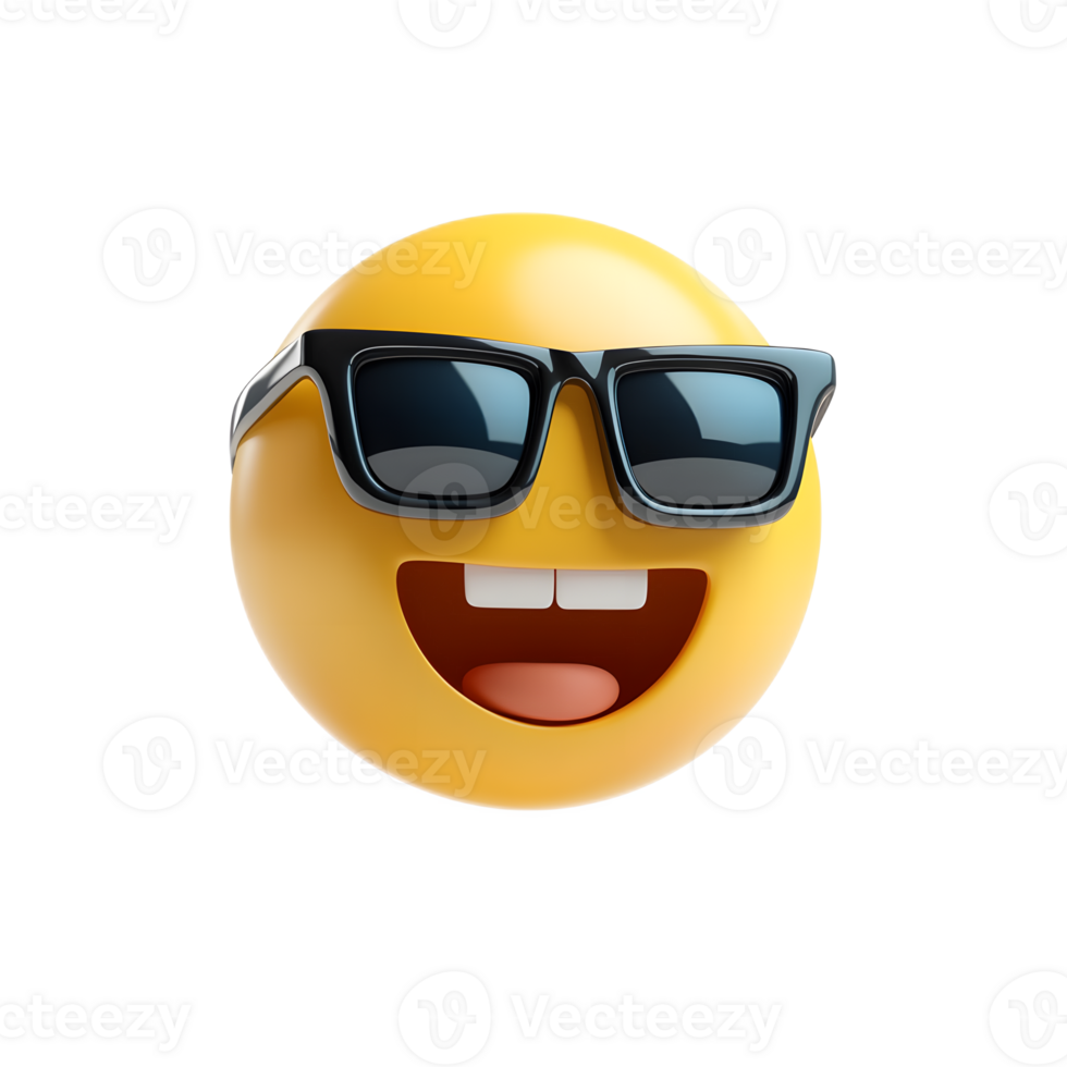 Smiling Yellow Emoji Wearing Sunglasses Cheerful Fun Digital Cartoon png