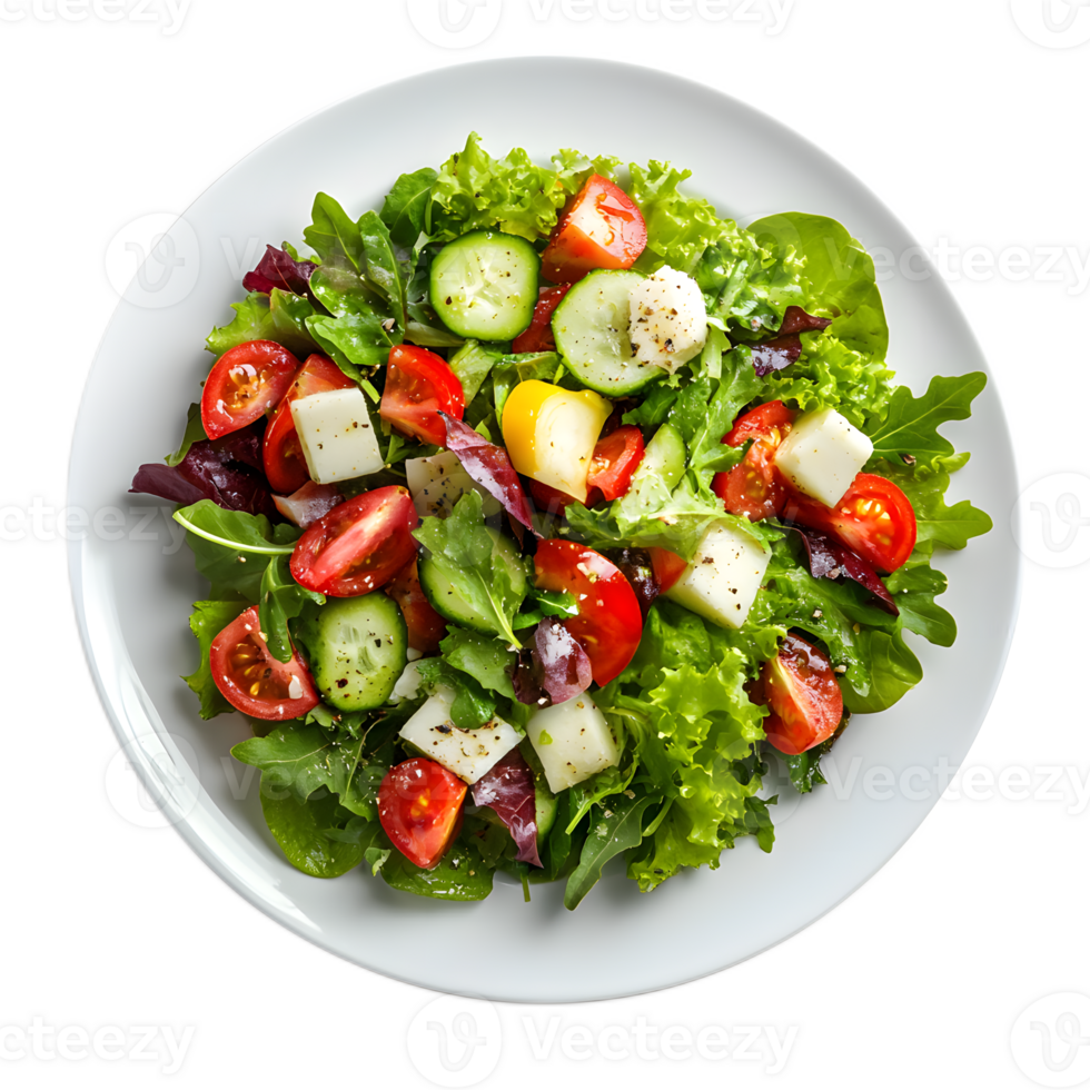 Fresh and Vibrant Salad on White Plate with Assorted Vegetables png