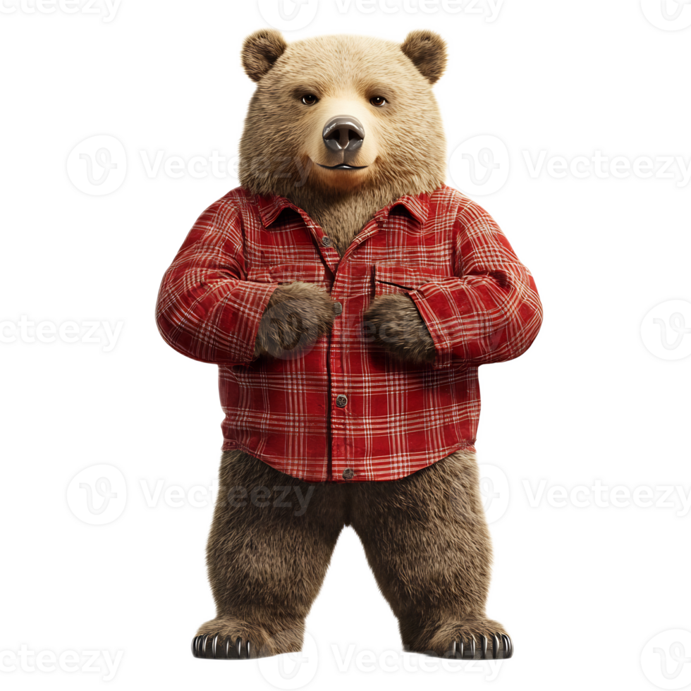 Friendly Anthropomorphic Bear Wearing Plaid Lumberjack Shirt in Nature Setting png