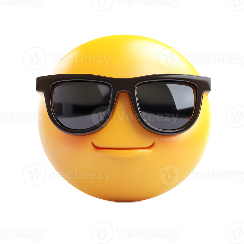 Cheerful Smiling Emoji with Sunglasses on Transparent Background png