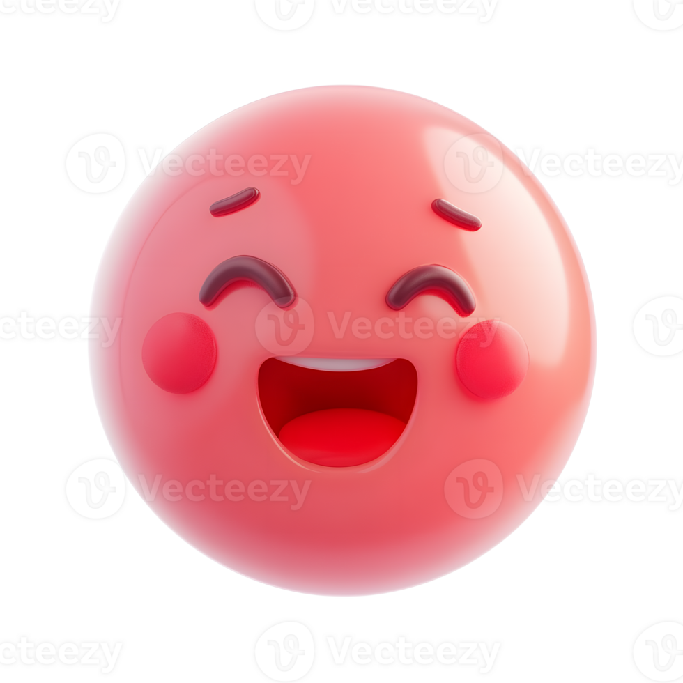 Vibrant Red Glossy Emoji with Cheerful Grin and Bright Animated Facial Expression png