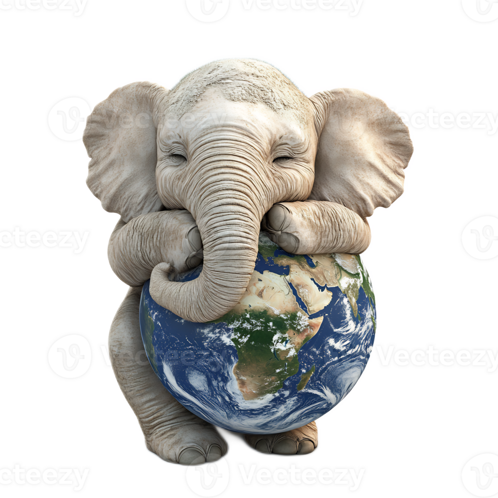 Elephant Embracing the Planet Earth in a Symbolic Gesture of Global Unity and Environmental Responsibility png