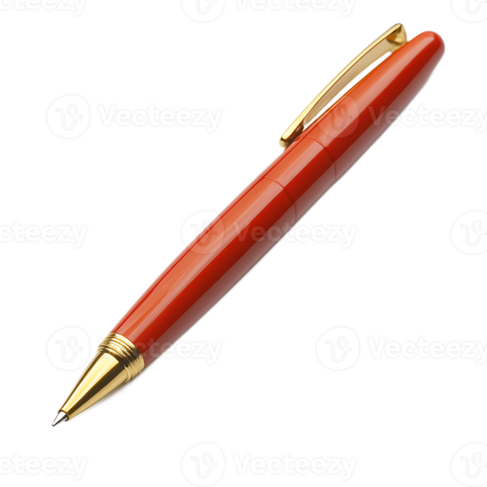 Elegant red and gold metallic ballpoint pen on white background png