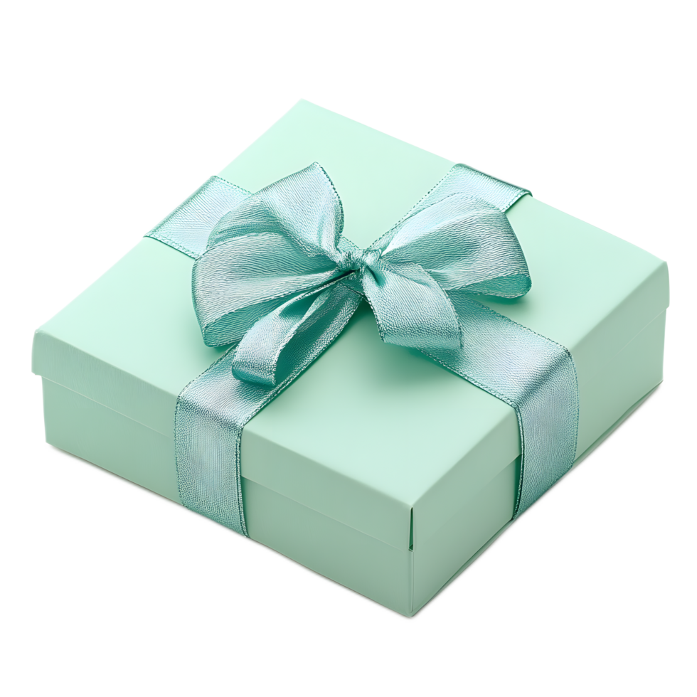 Mint Green Transparent Giftbox with Shiny Ribbon Bow on White Background png