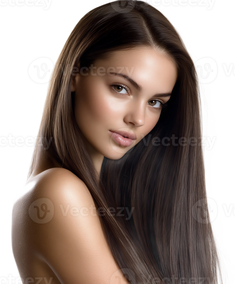 Elegant Portrait of a Youthful and Captivating Woman with Flawless Skin and Lustrous Hair png