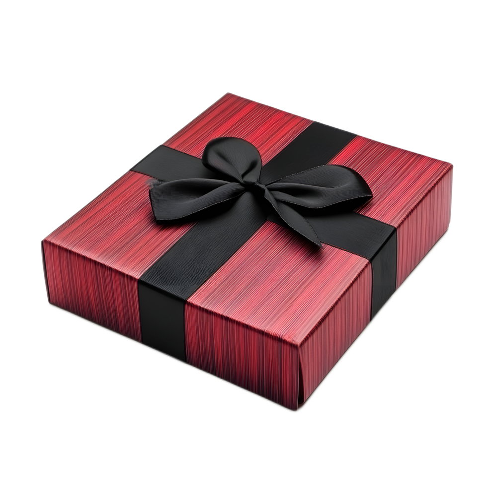 Elegant Red and Black Gift Box with Bow for Holiday and Occasions png