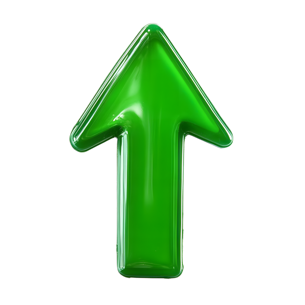 Green 3D Translucent Arrow Pointing Upwards on White Background png