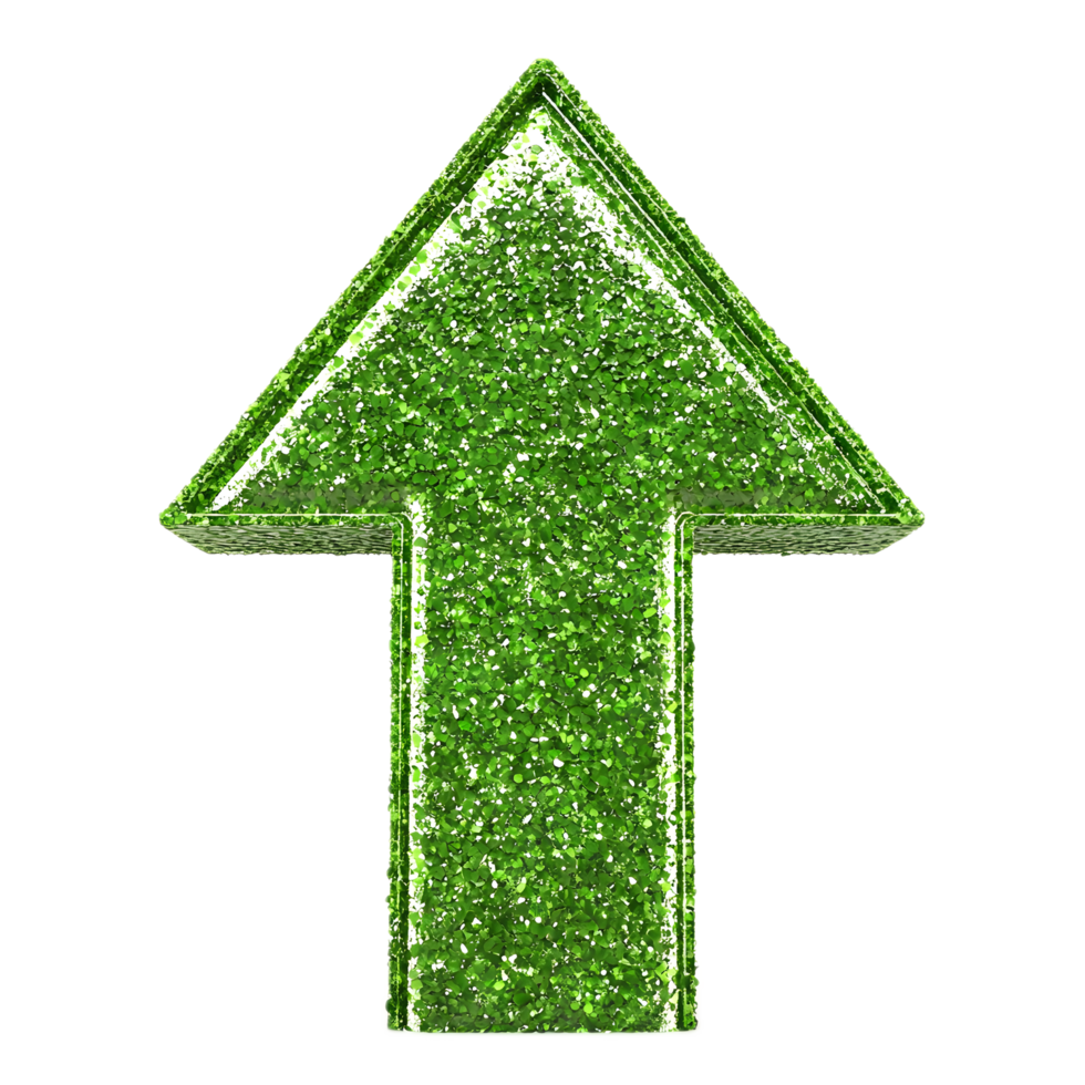 Green Glowing 3D Arrow Pointing Upwards on White Background png