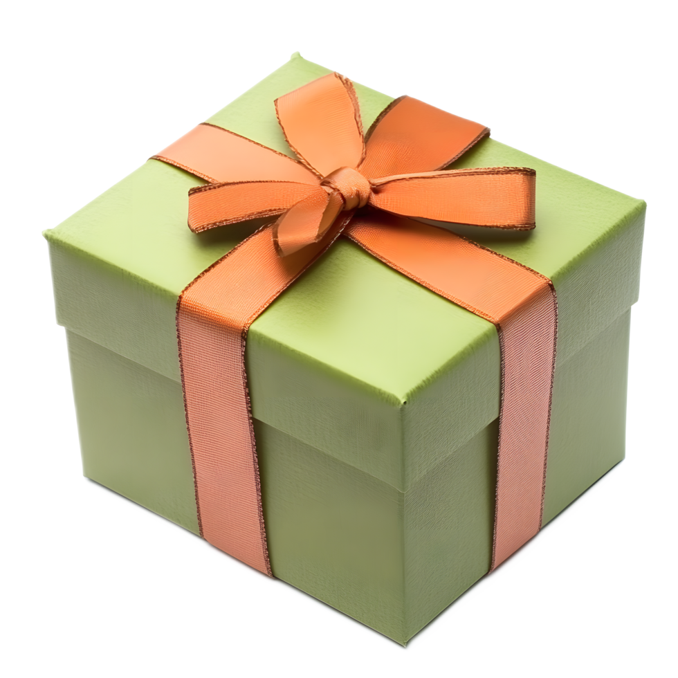 Elegant Green Giftbox with Vibrant Orange Ribbon and Bow png