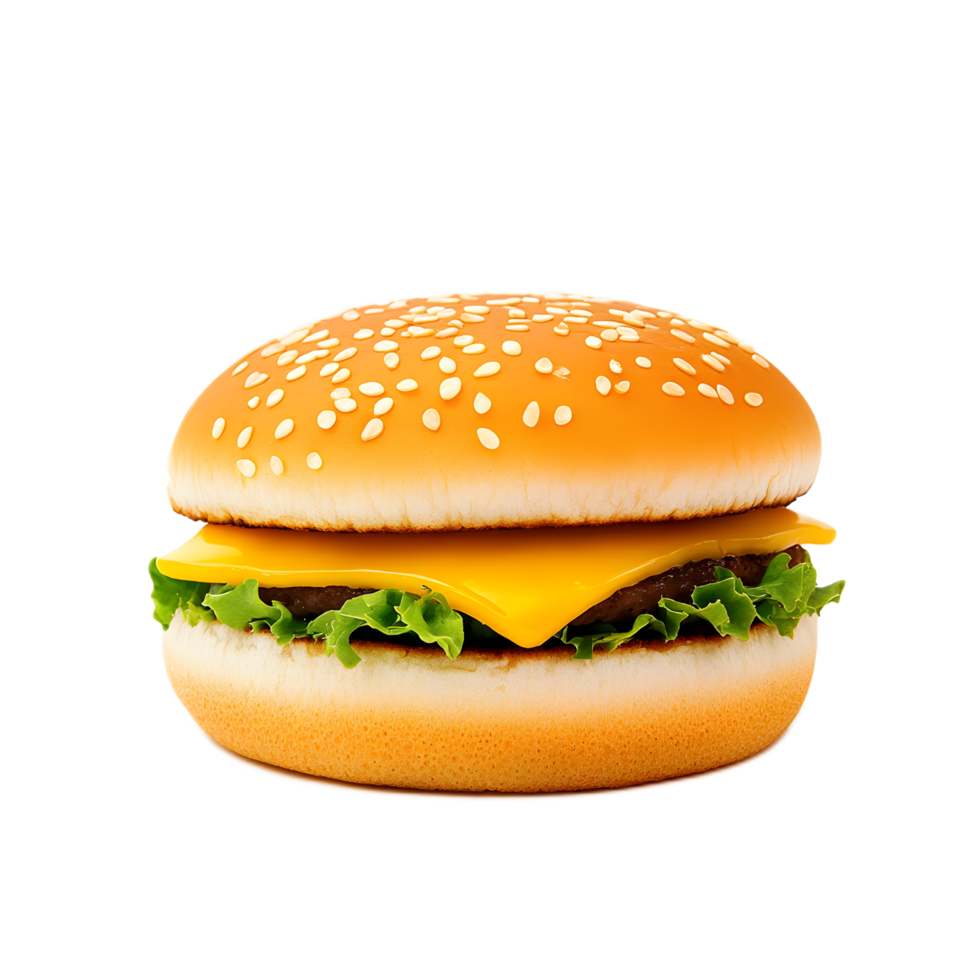 Delectable Hamburger with Fresh Ingredients on a Fluffy Sesame Bun png