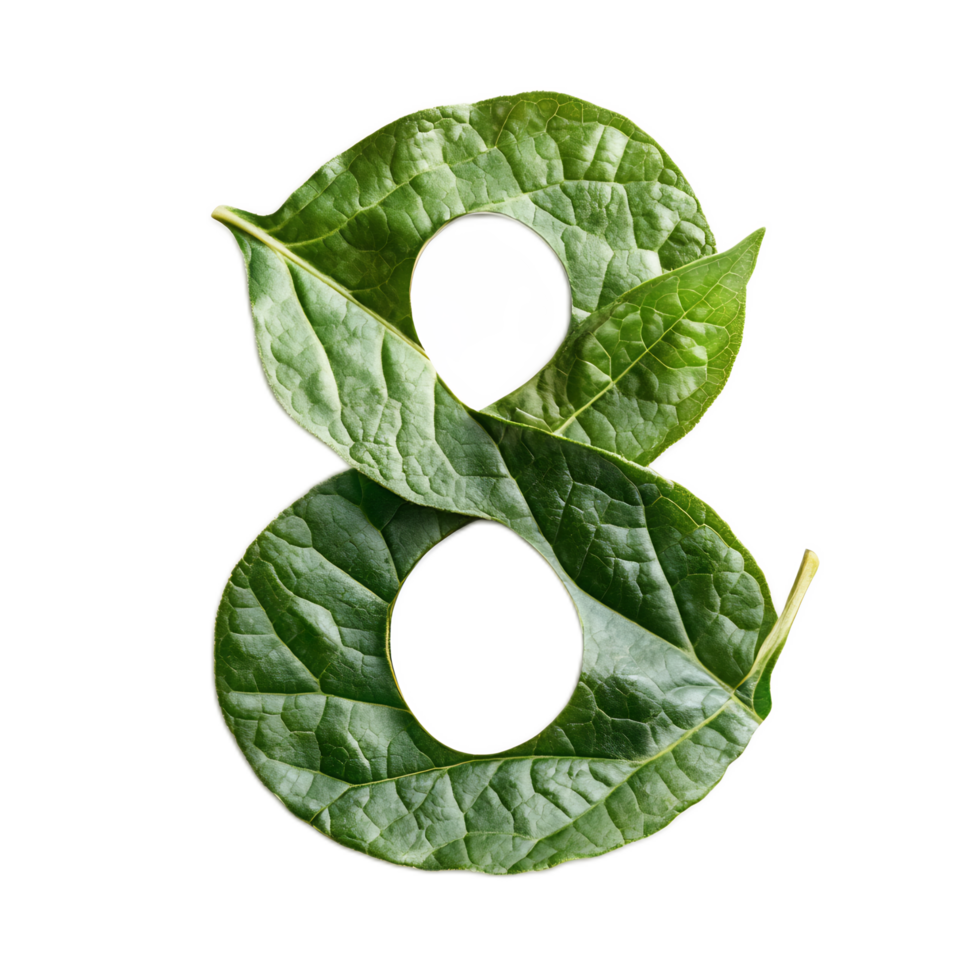 Green leaf forming the number eight,symbolic of nature and environment png