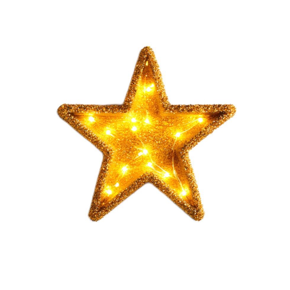 Glowing Golden Star with Sparkling Lights Against White Background png