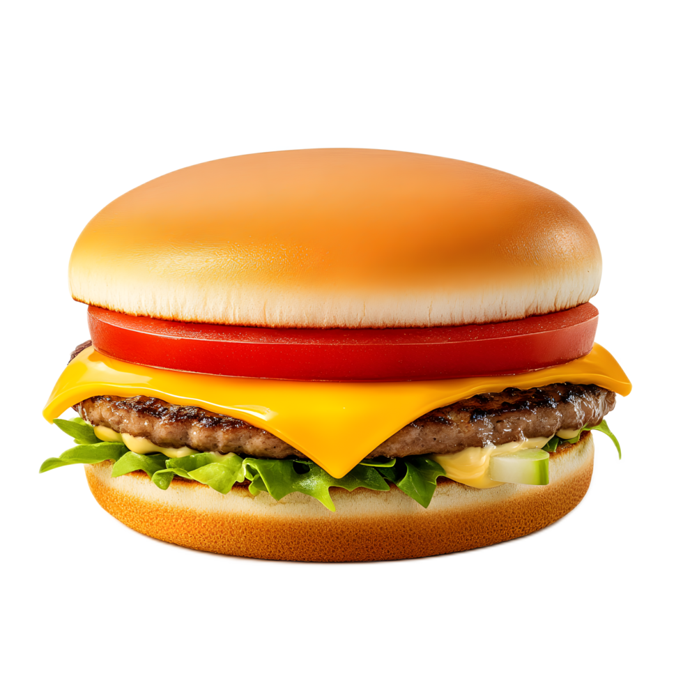 Tempting Transparent Hamburger with Cheese Veggies and Sesame Seed Bun png